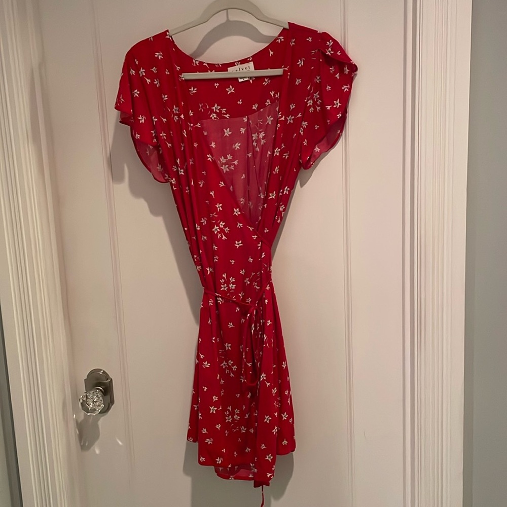 Red floral mini wrap dress